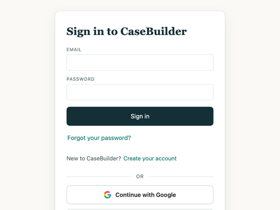 The CaseBuilder sign-in page